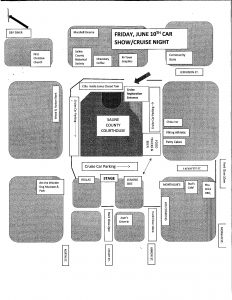 This is the map for the “Return to the Roost” memorial car show and cruise night event scheduled for Friday, June 10. Screenshot