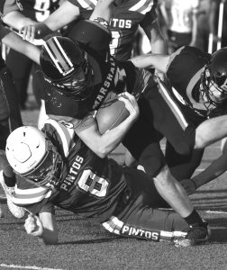 MHS senior Isaac Jackson plunges ahead to gain the hard yard in the scrimmage versus the Pintos at California High School. The Owls also played against the Tipton Cardinals to work out the kinks in their offense and defense. MHS opens the regular season at Chillicothe Friday night. Hobby King/Democrat-News