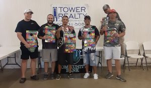 The Marshall Optimist Club hosted Cornhole for Autism on Saturday morning, Aug. 27, at the Saline County Fairground. Winners of the Competitive Division left to right are: second place winners Tyler Tally of Rayville and Ben Lehman of Liberty; first place winners Rey Vega and Chewy Lerma of Knob Noster; third place winners Cris Mace and Odie Bennett of Odessa. Contributed image