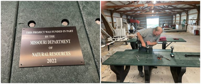 Eight more picnic tables made of recycled tires were added to the Marshall Parks and Recreation’s shelter houses. The project was funded by the Missouri Department of Natural Resources. Contributed images