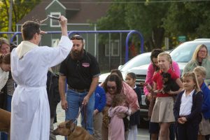 St. Peter School holds an event for students to get their animals blessed on Friday morning, Oct. 7, at 8 a.m. Blessings were conducted by Father Francis Doyle. Danielle Linton-Hatfield/Democrat-News