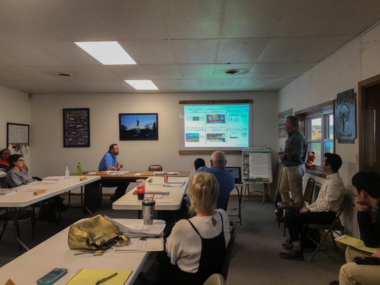 The Marshall Park Board listens to SWT Design's report on the feedback received for Marshall Parks and Recreation's Master Plan on Wednesday, Oct. 5. Danielle Linton-Hatfield/Democrat-News