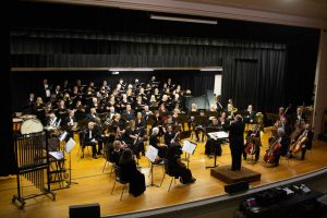 The Marshall Philharmonic Orchestra share the stage with the Marshall Community Chorus on Dec. 5, 2021. This was during the orchestra's 59th season. MDN file photo/Danielle Linton-Hatfield