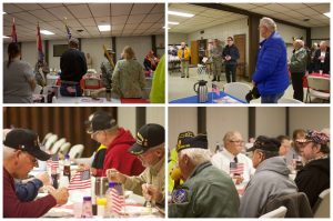 The Knights of Columbus and Marshall Rotary Club held the annual Veterans Day breakfast on Friday morning, Nov. 11, at 7 a.m. Veterans watched the Color Guard present flags, then Father Francis Doyle gave a prayer before the meal. Danielle Linton-Hatfield/Democrat-News