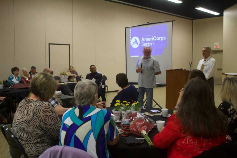 On Friday, May 6, Marshall Mayor Dewey Hendrix attended and spoke at the 50th Foster Grandparent Recognition Banquet. Martin Tichenor, project director for the Bi-County SERVICE Inc. FGP, stated this month the local office will be moving to Marshall. Danielle Linton-Hatfield/Democrat-News