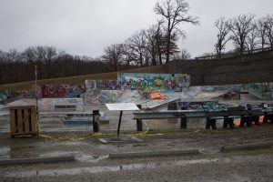 The Marshall Parks and Recreation Department is working on improving drainage at the Indian Foothills Park skatepark, which became a noticeable problem during a current concrete replacement project. Danielle Linton-Hatfield/Democrat-News