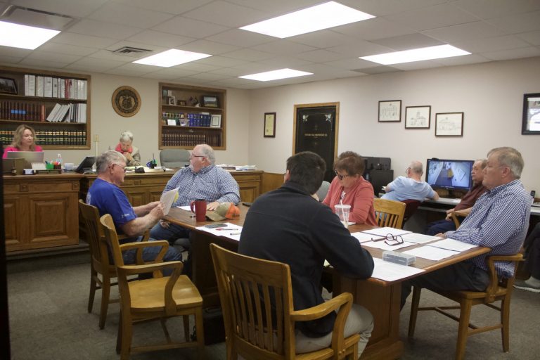 Representatives of the Develop Saline County Advisory Board present their project submissions on Wednesday morning, April 12, in the Saline County Commission chambers. Danielle Linton-Hatfield/Democrat-News