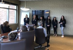 Pictured left to right: Bailey Kueker, Holly Huston, Kaylen Alvarez, Michelle Lin, Jaedyn Borja, and Avery Evans presenting to the Fitzgibbon board in March. Contributed image