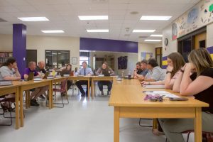 The Slater School District Board of Education held a regular session on Tuesday evening, April 18. Danielle Linton-Hatfield/Democrat-News