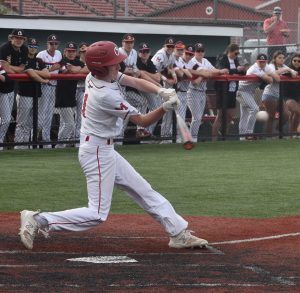 Freshman Brock Marshall had two hits, scored a run and drove in one in the Owls’ 7-3 Class 4, District 13 semifinal win over top-seeded Odessa Tuesday. Fourth-seeded Marshall takes on No. 2-seeded Boonville in the district title game at 5 p.m. Thursday at Oak Grove. (File Photo- Hobby King/Democrat-News)