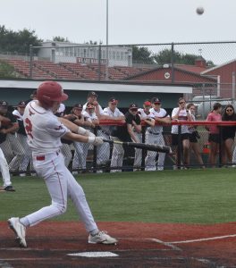 MHS freshman Chase Thompson swatted a walk-off double in the bottom of the 10th inning of the Class 4, District 13 first-round game versus Richmond Saturday. The Owls won 7-6 to advance to the semifinal round. (File Photo Hobby King/Democrat-News)