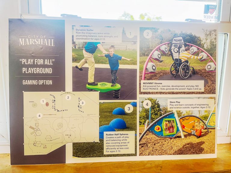 The Marshall Park Board on Wednesday evening, June 7, unanimously approved to add a gaming option to the all-inclusive playground. Pictured above is the equipment which will be replacing the old track under the canopy area. Danielle Linton-Hatfield/Democrat-News