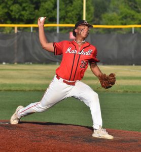 Jayden Dominique delivers a pitch versus the Sedalia Post 642 Freshman team Wednesday. (Hobby King/Democrat-News)