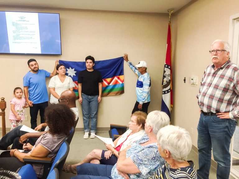 Marshall Mayor Vince Lutterbie speaks during the Hispanic Heritage Month presentation at a regular city council meeting Tuesday night, Oct. 3. Danielle Linton-Hatfield/Democrat-News