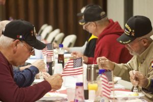 The Knights of Columbus and Marshall Rotary Club held the annual Veterans Day breakfast on Friday morning, Nov. 11, 2022, at 7 a.m. Veterans watched the Color Guard present flags, then Father Francis Doyle gave a prayer before the meal. MDN file photo-Danielle Linton-Hatfield
