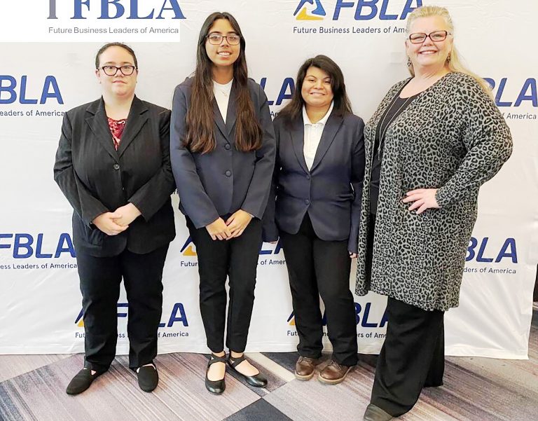 Pictured from left to right: SCCC FBLA members Cheyann Norman, Dianna Escarate, Ashley Turcios, and Adviser Tracy Crumbaugh. Contributed image
