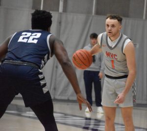 MVC junior Jace Lance (1) returned to the court for his first game since collapsing and having to be revived last February. (Photo courtesy Missouri Valley College Athletic Department)