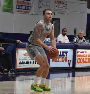 Valley junior Jace Lance, a 2020 graduate of Marshall High School, recently scored his 1,000th point as a Missouri Valley College basketball player. He is the 14th Viking in the history of the program to eclipse the mark. He currently sits at 1,010 points. The Vikings, who have won four of their last five and are 5-7 overall and 4-4 in the Heart of America Athletic Conference, next play at Central Methodist in Fayette at 7:30 p.m. Wednesday, Jan. 3, 2024. (File Photo -- Hobby King/Democrat-News)
