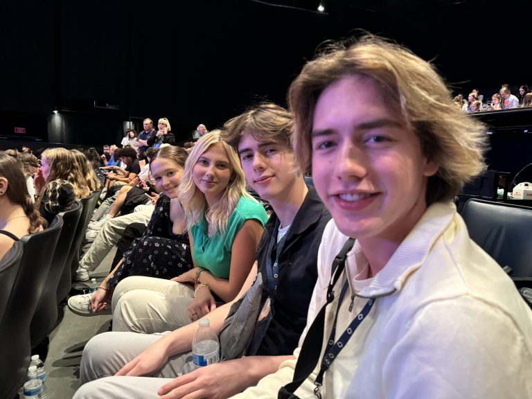Saline County Career Center DECA members attend Universal Studios-Studio 18 Theatre. Pictured front to back: Jackson Russell, Ethan Russell, Bailey Kueker and Avery Evans. Contributed image
