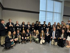 DECA members pictured include (front row, left to right): Eternity Lawson, Kaylen Alvarez, Ethan Russell, Gentrie Davis, Jackson Russell, Avery Evans, Bailey Kueker, Peyton Marshall, Cheyann Norman, Trevor Watkins, Michelle Lin, Holly Huston; (second row, left to right) Logan Zinn, Tyler Brooks, Kolten Gotmer, KiAsiah Harris, Allyson Astorga, Mareli Andrade-Gonzalez, Jaime Vasquez, Benjamin Martinez Bonilla, Brandon Gutierrez, Kimberly Duenas Fuentes, Vanesa Cortes, Mattie Weaver, Crystal Little, Mariela Hernandez, Xin Biao Lui, Sofie Messing and Tucker Dowell. Contributed image