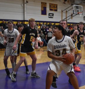Slater sophomore Maddox Tyler (34) scored 19 points in a win over Sweet Springs. (File Photo -- Hobby King/Marshall Democrat-News)