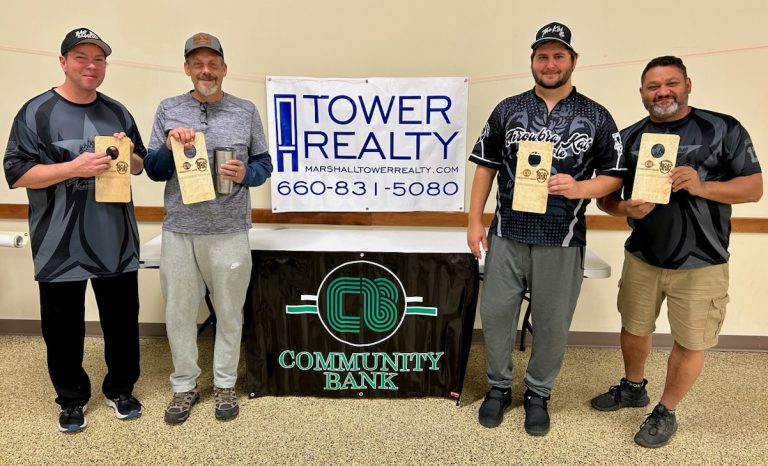 Pictured are the top finishers in the Tier 1 Tournament. From the left are: Chris Battagler, Richmond, second place; Travis Hagedorn, Sedalia, first place; Brennan Thomas, Marshall, first place; and Cris Pace, Richmond, second place. Not pictured: P.J. Adam and Michael Hutchison, Jefferson City, who claimed third place. (Contributed image)