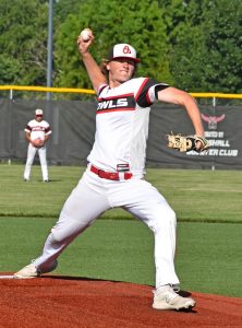 Marshall’s Brody Kueker, who is heading into his season year, won all three of his starts with a 3.50 earned-run average during the summer season. The Owls went 14-6. (Hobby King/Democrat-News)