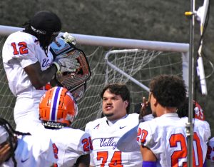 Valley junior Jesse Johnson (12) earned the Touchdown Belt after he returned a kickoff 93 yards for a TD at Culver-Stockton last Saturday. Johnson also was named the Heart of America Athletic Conference’s weekly honor as Special Teams Player of the Week. (Hobby King/Democrat-News)