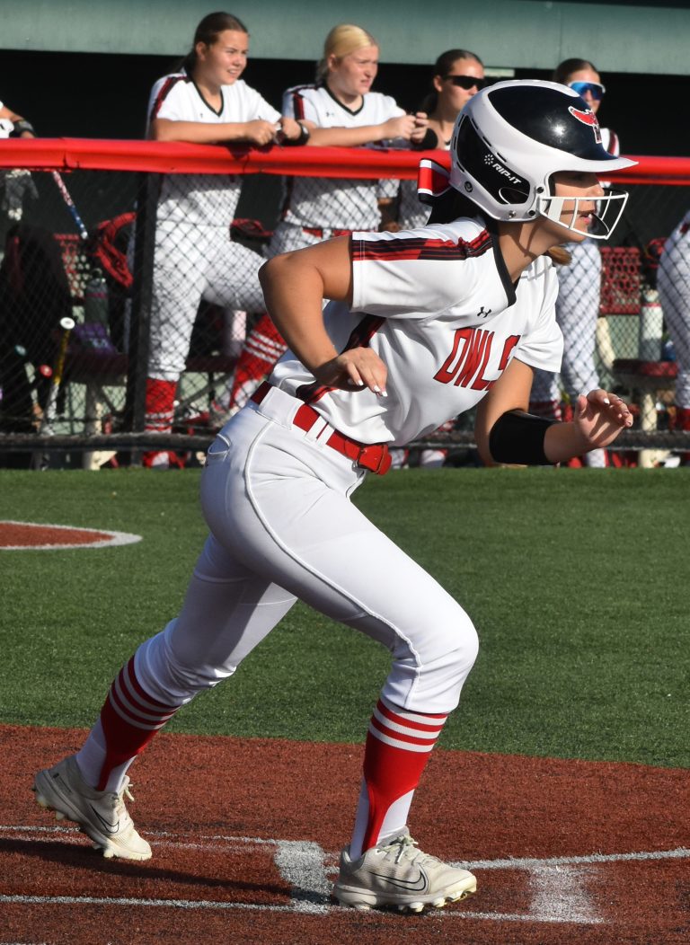 Lady Owl senior Peyton Marshall smacked a game-winning, two-out base hit in a 17-16 win over Fulton last week. (File Photo Hobby King/Democrat-News)